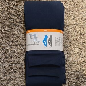 Time and Tru Navy Plush-Lined Leggings 2-Pack